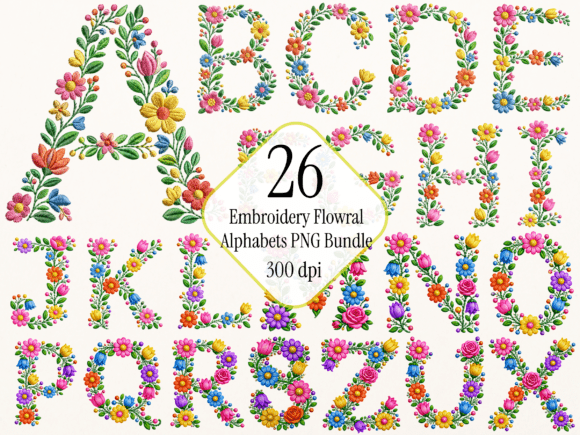 Download Floral Embroidery Alphabet PNG Bundle - Embroidery Collection